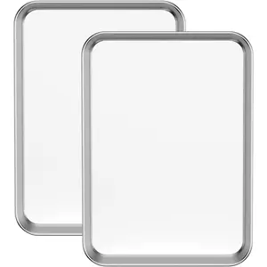 Baking Sheets Set of 2,  Stainless Steel Baking Pan Tray Cookie Sheet, Size 10 x 8 x 1 inch, Non  & , Rust Free & Easy Clean