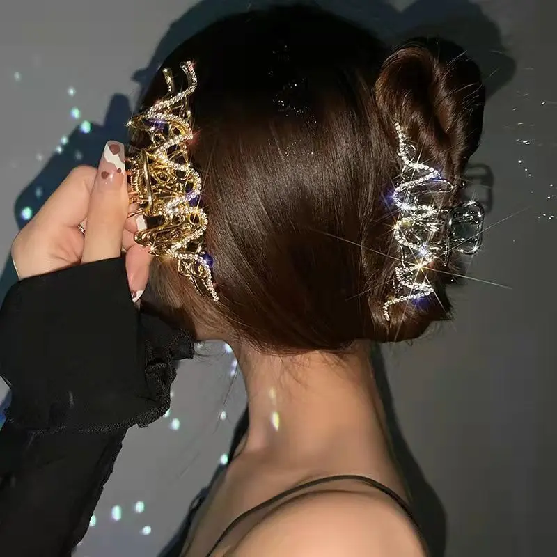 Synthetic Diamond setting Metal Hair Claw Clips - 2color PCS per set Synthetic Diamond setting MetalHair Clips - Large Claw Clips for lady with Thick Hair -