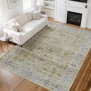 Faux Cashmere Cotton Washable Foldable Carpet, Traditional Caiwei Design, Fits Bedrooms, Living Rooms, More, Yellow