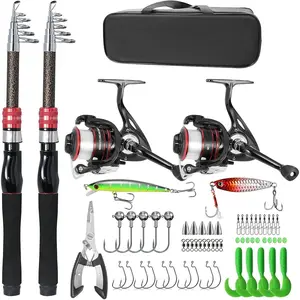 Carbon Fiber Fishing Pole Combo Set -2PACK 2.1m/6.89ft Spinning Reel, 57 count Accessories Kit for Saltwater & Freshwater Fishing for Bass