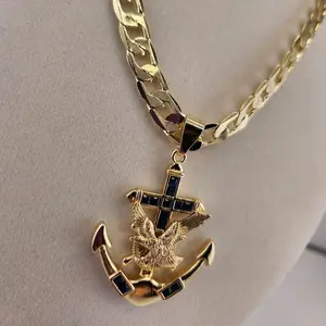 4 - 14K Gold Anchor Pendant and Chain - Unisex Elegant Jewelry with Unique Anchor Motif & Luxurious Gold Material Includes Chain for Daily Wear Necklace