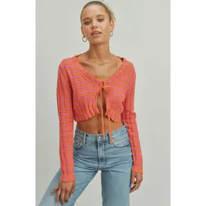 Fuchsia and Orange Front Tie Up Cardigan