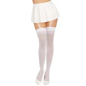 Women's White Sheer Thigh High Stockings with Back Seam