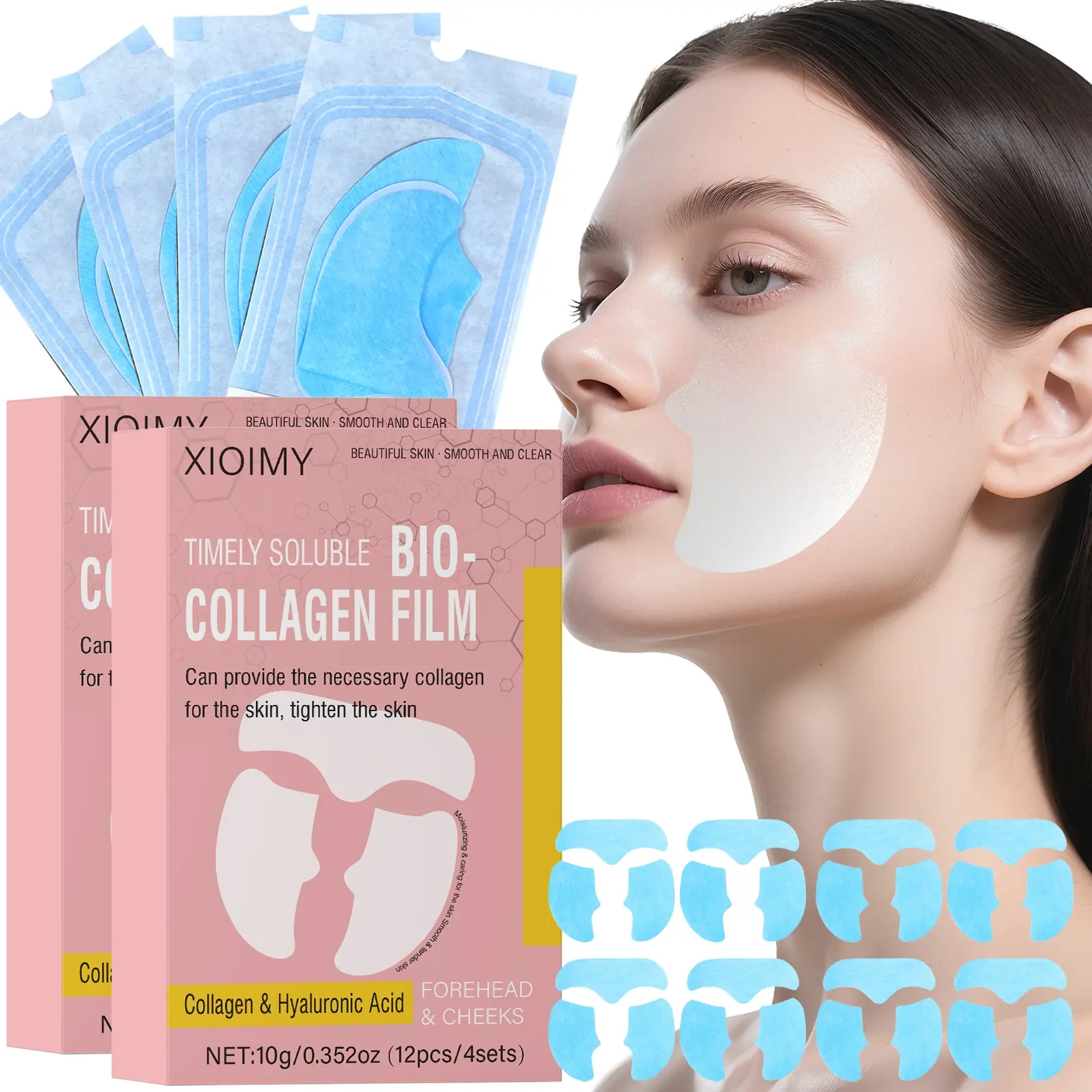24pcs Bio-Collagen Face Mask, High Moisture, Low Allergy, No Fragrance, for Forehead & Cheeks, Smooths Skin, Brightening, Firming, Moisturizing Mask, Hydrating Face Mask