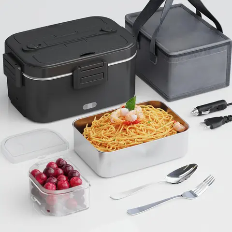 Durable Heated Lunch Box for Adults - 100W Warm Meal Portable Food Heater, 1.5L&1.8L Heavy-Duty Stainless Steel Containers, Insulated Bag, 12V-24V-110V Car/Truck Compatibility, Fork&Spoon, On-the-Go Use (Deals for You Days Edition)