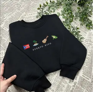 Puerto Rico Embroidered Crewneck Sweatshirt | Coqui Frog & Flag, Cozy Unisex Crewneck Shirt, Patriotic Embroidery Shirt