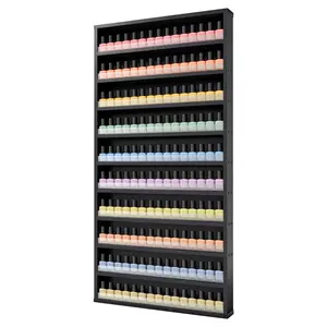 Wooden Nail Polish Organizer Wall Mount 10 Tier Rack Acrylic Barrier Cosmetic Display Case Home Spa Nail Studio Salon Storage