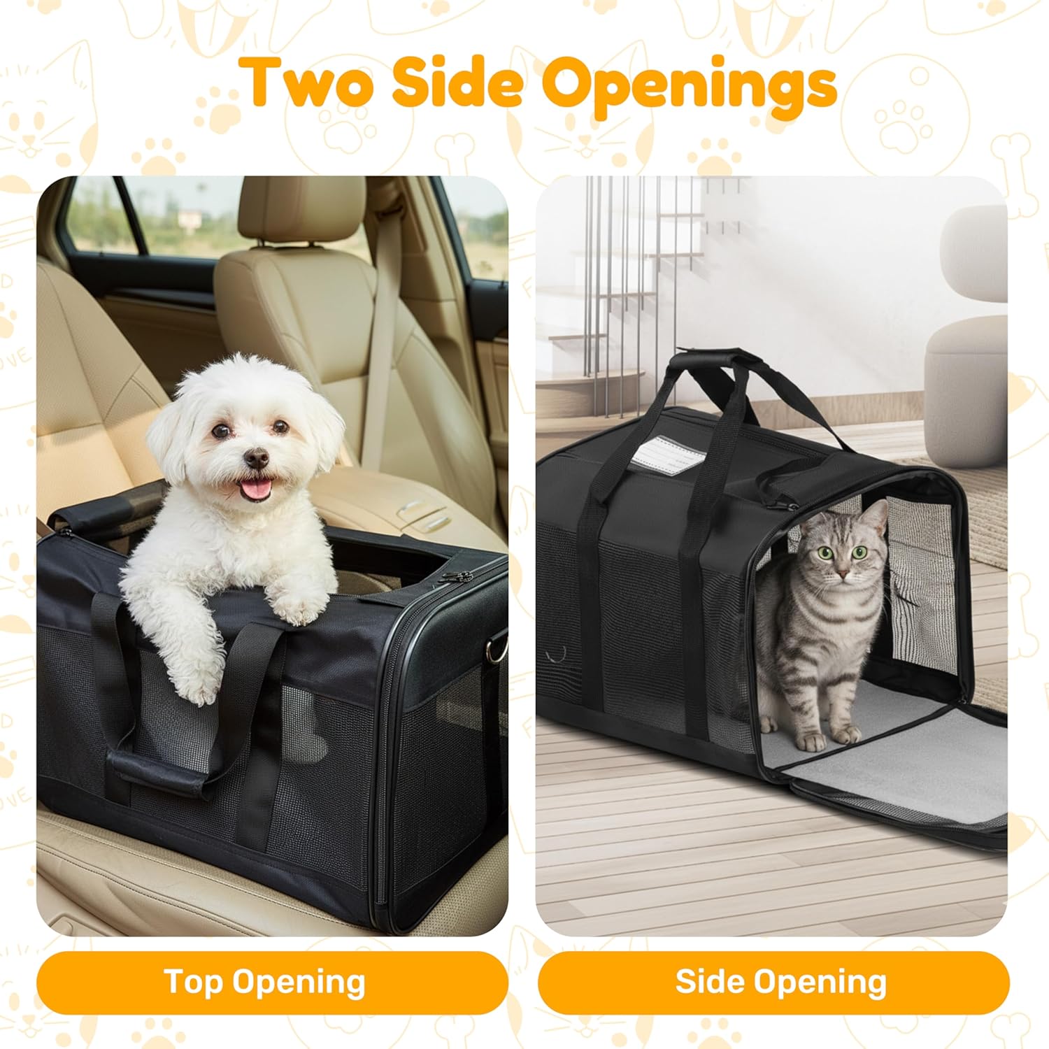 17" x 12" x 12"17 lbs, Breathable Portable Soft-Sided Carrier for Cats & Dogs, Travel Pet Bag for Car & Vet VisitsBlack