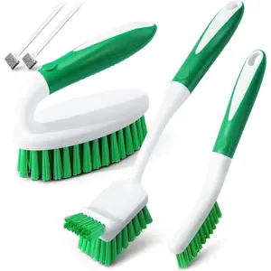 Cleaning Brush Set for Household Use, Scrub Brush, Kitchen Brush, Tile Lines Brush for Bathroom, Floor, Tub, Shower and Kitchen Surface (Green)