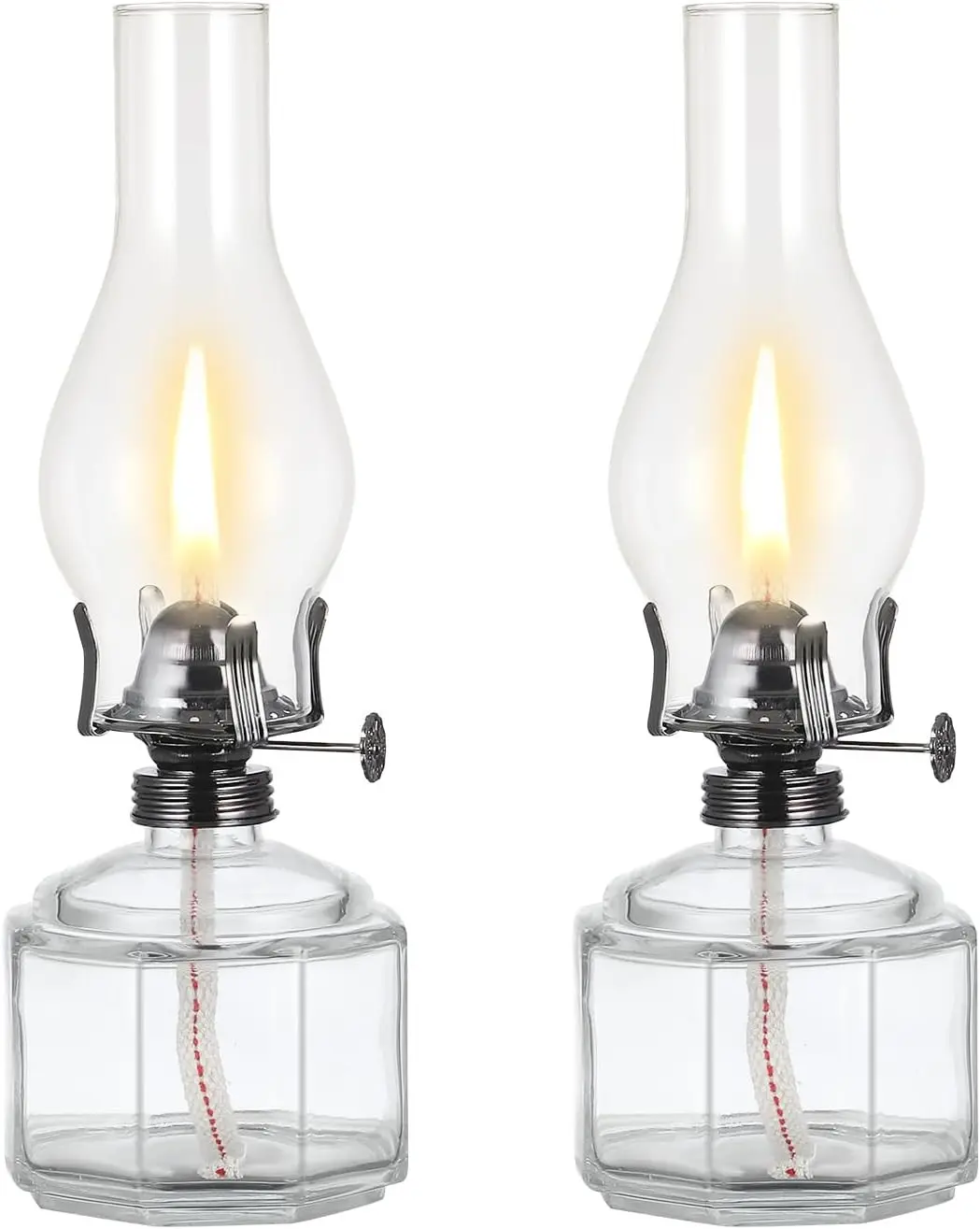 2 Pack Large Oil Lamp Vintage Glass Kerosene Lamp Antique Black Oil Lamps for Indoor Use Emergency Lighting Rustic Hurricane Lamp Clear Chamber Oil Lantern 12.5 Inch
