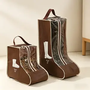 Set of 5 Dark Brown Non-Woven Boot Storage Bags, Dustproof Moisture-Proof Breathable Boot Pouches with Durable Handles, Portable Shoe Organizer Bags for Short Tall Boots Travel Home Use Unisex