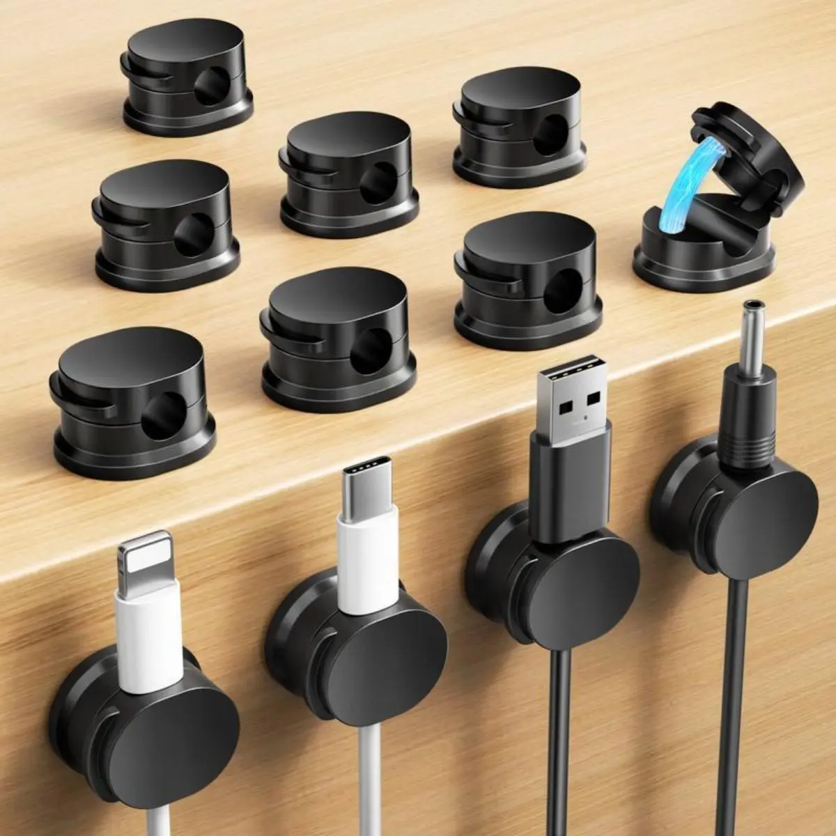 12-Count Cable Management Holder Set - Adjustable Clip, Adhesive Cord Organizer with Magnetic Lock, Compact Desk-Mount Corporate & Office Desk Accessories for Home Office, Nightstand, Corporate Work Desk Accessories