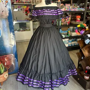 2 piece set Folklore Mexican Solid  skirt and blouse Womenswear day of the dead