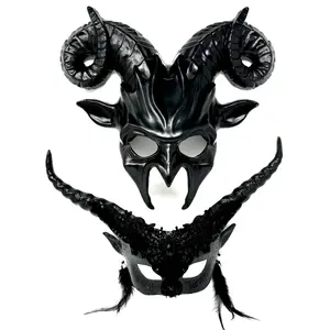 Couples Masquerade Masks, Men Women Devil Demon Goat Horn Costume Party Mask For Halloween Cosplay