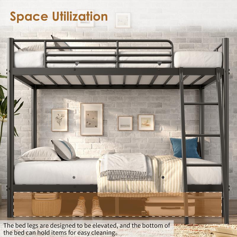 Twin Bunk Metal Bed with Ladder and Guardrails Heavy Duty Metal Construction Suitable for Teens and Adults Ideal for Families and Guests