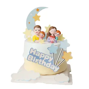 Baking Cake Decoration Set, Trendy Moon Family of Four, Father's Day Mother's Day Parents Birthday Insert, Perfect Gift Idea