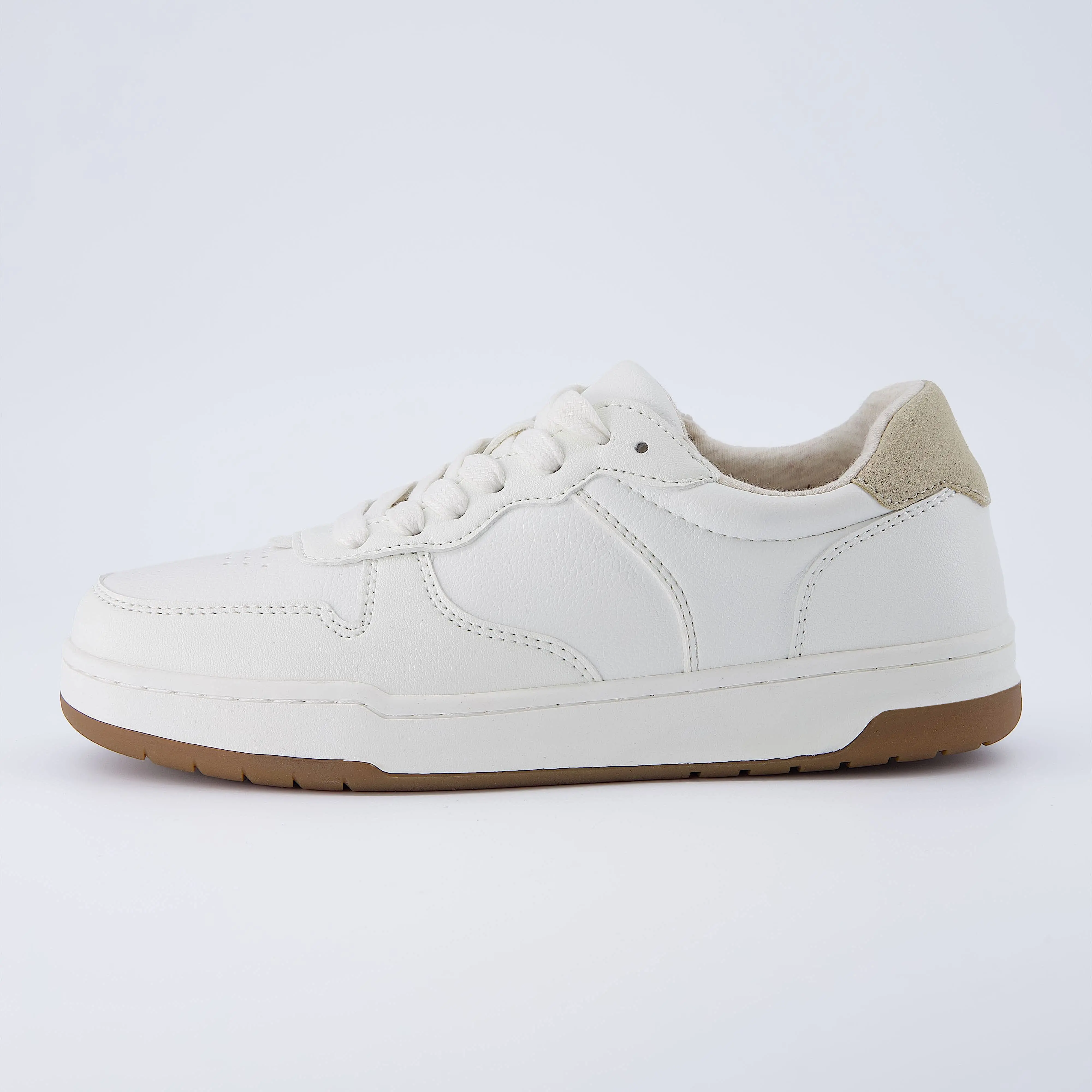Cushionaire Women's Serve Lace Up Casual Sneakers - Wide Foot Friendly Vegan Leather Tennis Shoe with Memory Foam Padded Insoles, Color Contrast Heel Tab and Gum Outsole