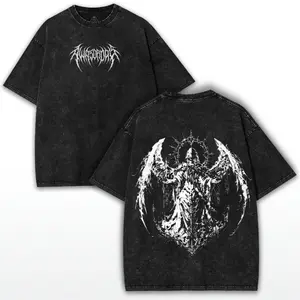 Y2K Gothic Angel Oversized Tee: Vintage Washed Streetwear Shirt