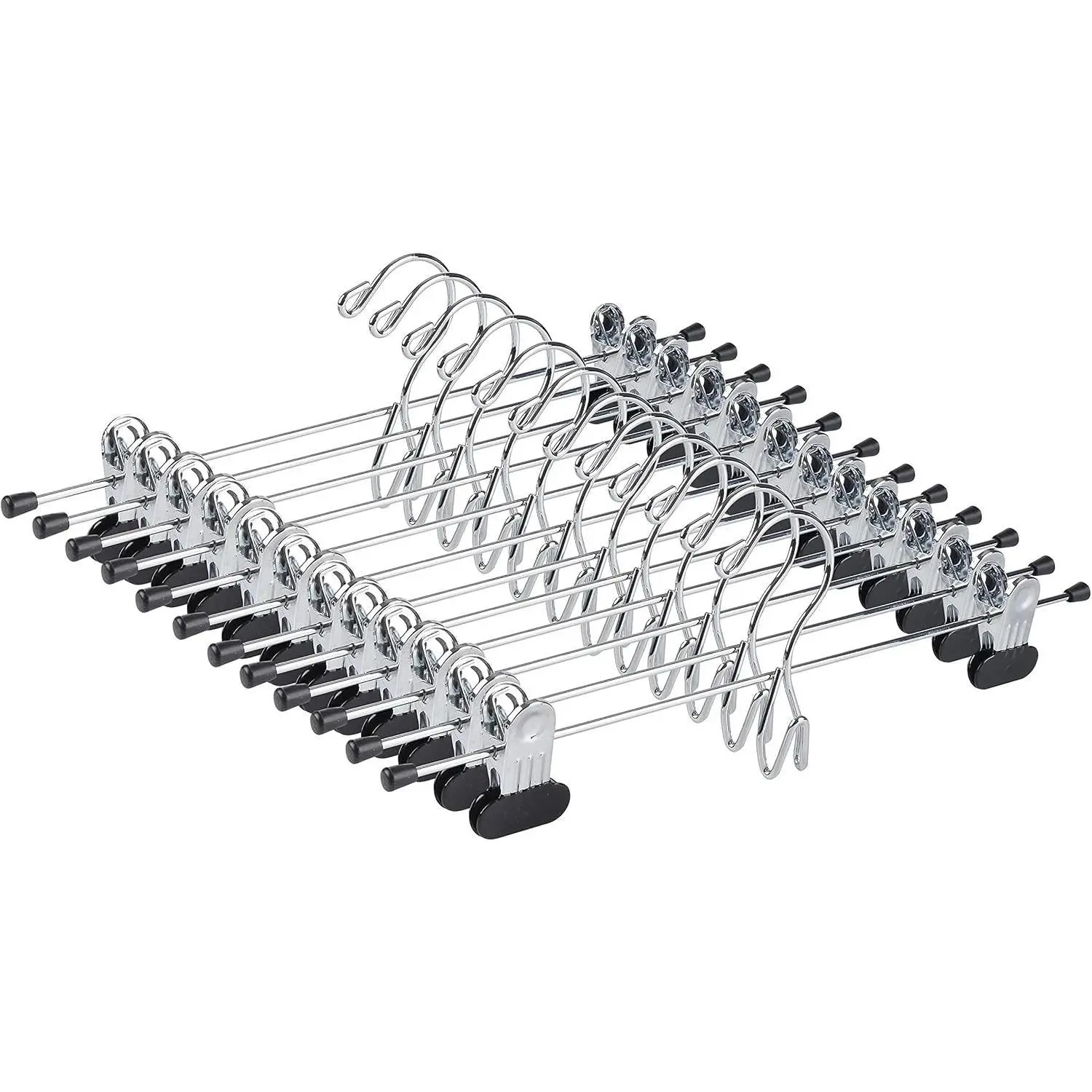 12 Pack Heavy Duty Add on Metal Pants Skirt Hangers, Stackable Add-on Metal Clothes Hangers with 2-Adjustable Clips, Cascading Clip Hangers Space Saving for Jeans, Slacks