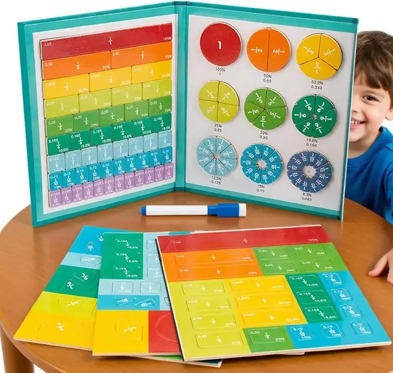 Magnetic Fraction Educational Puzzle, Magnetic Fraction Tiles & Fraction Circles Set, Magnetic Fraction Demonstration Book with Foldable Bottom Board, Magnetic Fraction Manipulatives Learning Toys for Kids#learning tools#education#kindergarten#preschool
