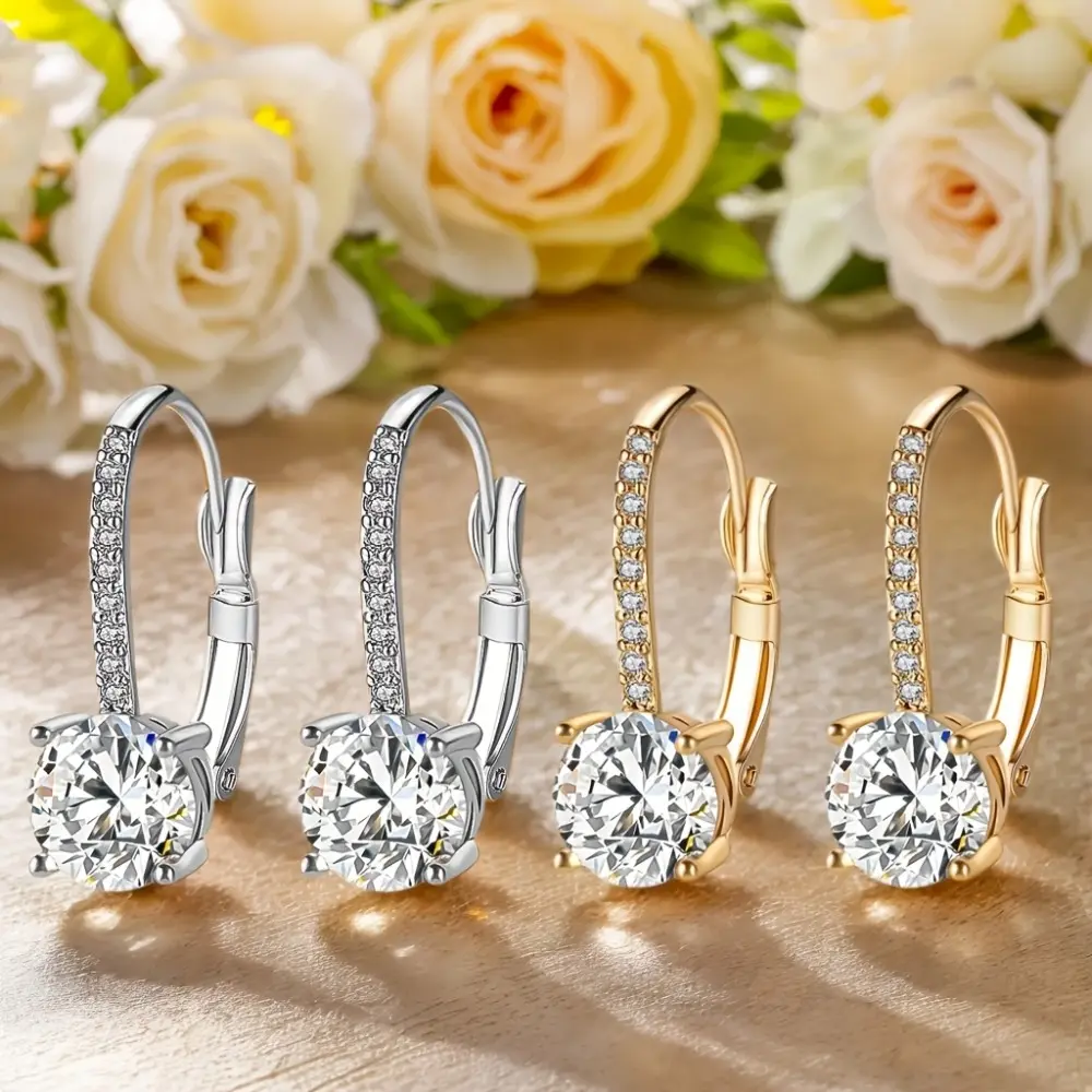 Women's Elegant 2-Pair Lead-Free Alloy Rhinestone Drop-Dangle Huggie Crystal Hoop Earrings - Fashion Costume Jewelry Accessories, Memorial Gift, Mother’s Day Gift for Women