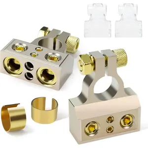 Battery Terminals, 0/4/8/10 Gauge Battery Terminal Connectors with Shims and Protective Covers, Car Cable Ends, 1 pair