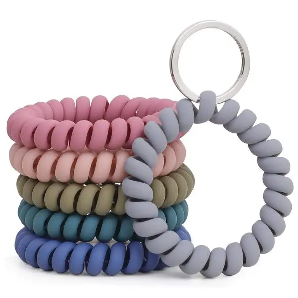 6PCS Stretchable Wristband Keychain – Spiral Wrist Coil Key Holder Rings for Gym, Pool, Sauna, ID Badge & Outdoor Sports
