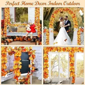 10 Pack Fall Garland, Maple Leaf Autumn Garland Total 64Ft Artificial Hanging Leaves for Mantle Table Decorations for Home Front Door Outdoor Indoor Thanksgiving Fall Decor