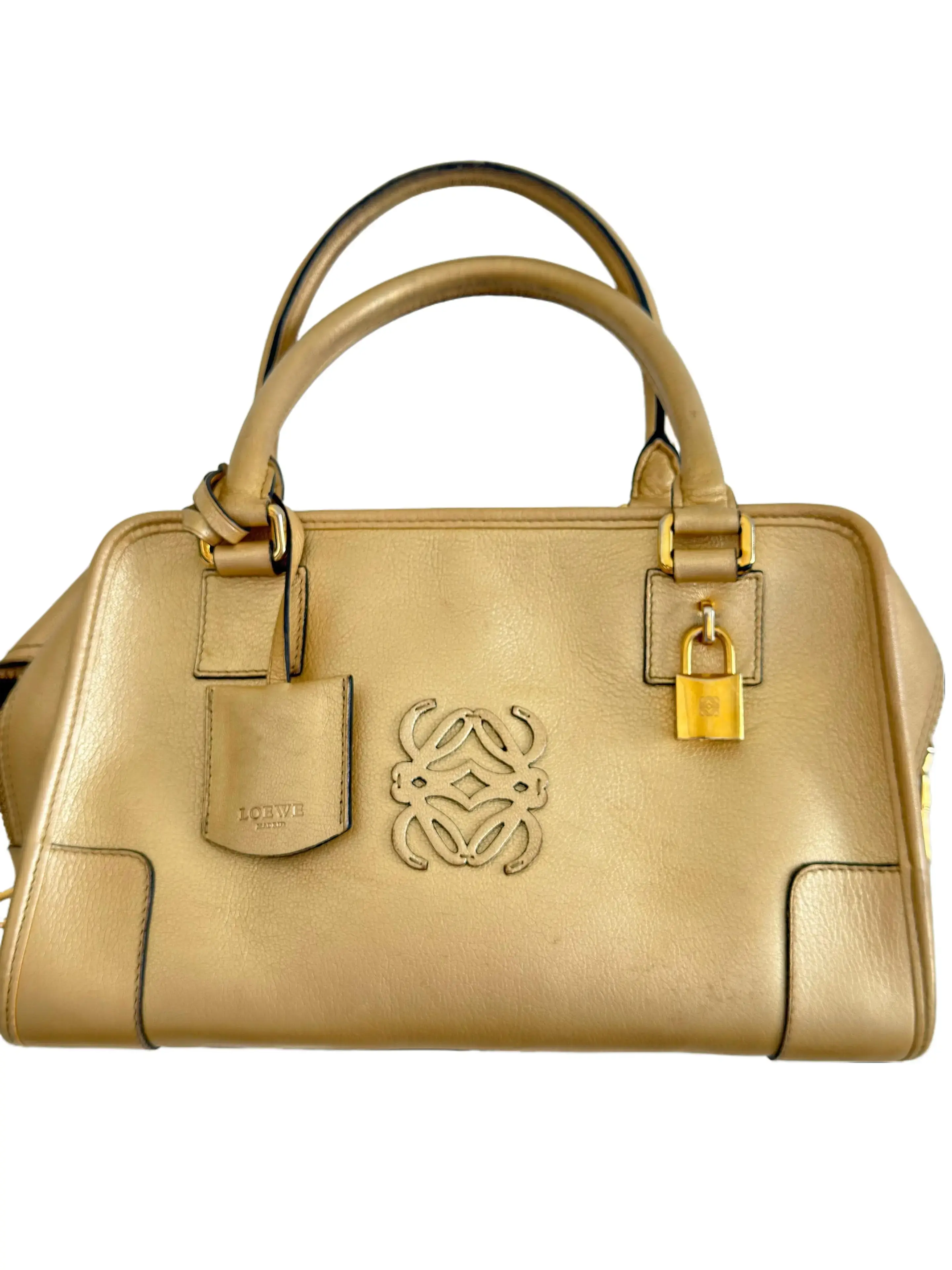 Pre-owned Loewe Calfskin Leather Boston Bag Amazona 28 Gold Boston Bag