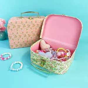 2pcs Pink Floral Suitcase Gift Box, Cardboard Decorative Storage Box, Home Storage Box with Latch and Metal Handle, Suitable for Home Decor, Household, Bedroom Storage, Valentine's Day, Christmas, Thanksgiving, Birthday, Anniversary