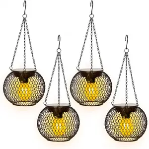 Solar Lanterns Outdoor, 4 Pack Brighter Metal Solar Hanging Lanterns, IP65  Solar Lights Outdoor, Gardening Gifts & Decor for Garden Yard Patio Pathway