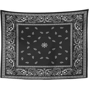 Emvency Tapestry Colorful Paisley Black Pattern Bandanna Border Scarf White Home Decor Wall Hanging for Living Room Bedroom Dorm 60x80 Inches