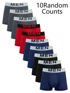 10pcs random men's flat cornered underwear, Plain, comfort, Lightweight sports underwear, Suitable for wearing in all seasons, at home, loose and casual Men's underwear, Men's four cornered underwear
