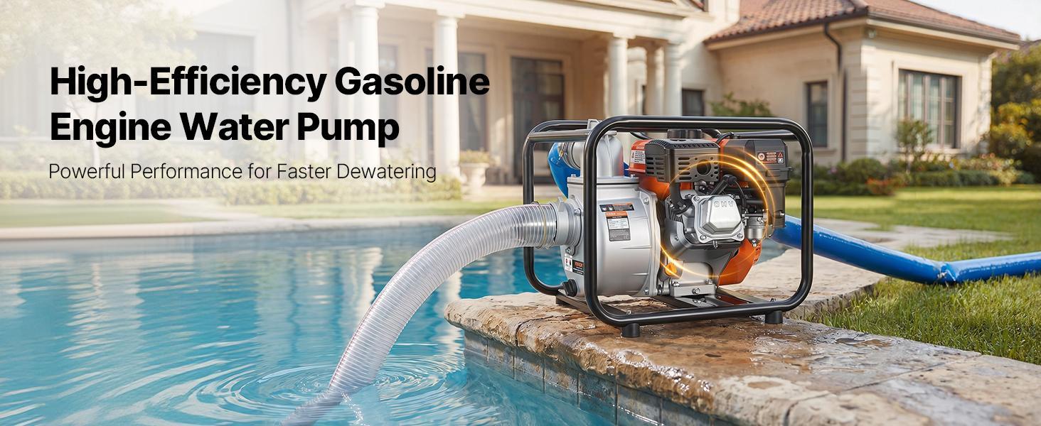 【BackToSchool】VEVOR 7HP Gas-Powered High Capacity Pond Pump, 3 in Semi Trash Water Transfer Pump, 242 GPM Portable Gasoline Engine, 25 ft Discharge Hose, Heavy Duty Frame Stand, Cast Iron Impeller, Aluminum Alloy Body, for Outdoor Farm Irrigation, Floodwa