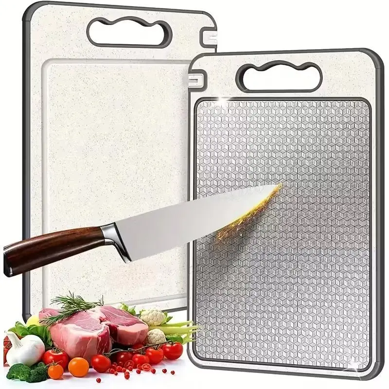 Azdele Multi-functional Double-sided Titanium Cutting Board, Food-grade Titanium,Wear-resistant Surface, Anti-slip Diamond Texture,  Non-Stick Durable and easy to clean，Christmas Gift，Kitchenessentials