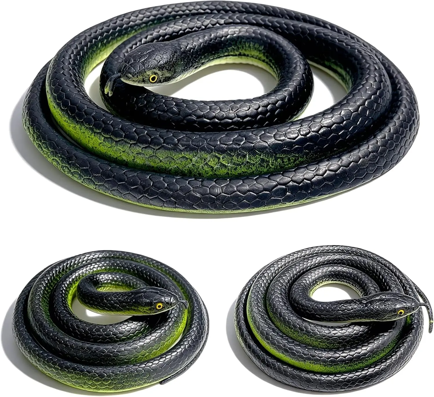 3 Pack Realistic Fake Snakes Toy Soft Rubber Snake Realistic Keep Birds and Squirrels Away, Rattlesnake Toys for Garden Gift April Fools' Day Party Favors or Halloween Decoration Props