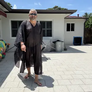 Men Black Striped Half Sleeve Pullover, Casual Bohemian Semi Sheer V-Neck Cape Robe