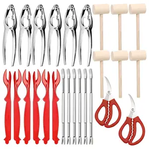 26PCS Seafood Tools Include Crab Crackers, Seafood Scissors, Lobster Sheller, Crab Hammer,and Shellfish Forks,Nutcracker Set