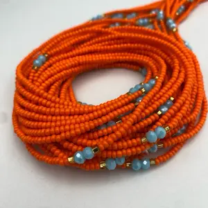 Orange  waist beads  Waist Beads- Tie On - Body Jewelry-    African Waist Bead- Plus size  Friendly 45"-50" Long