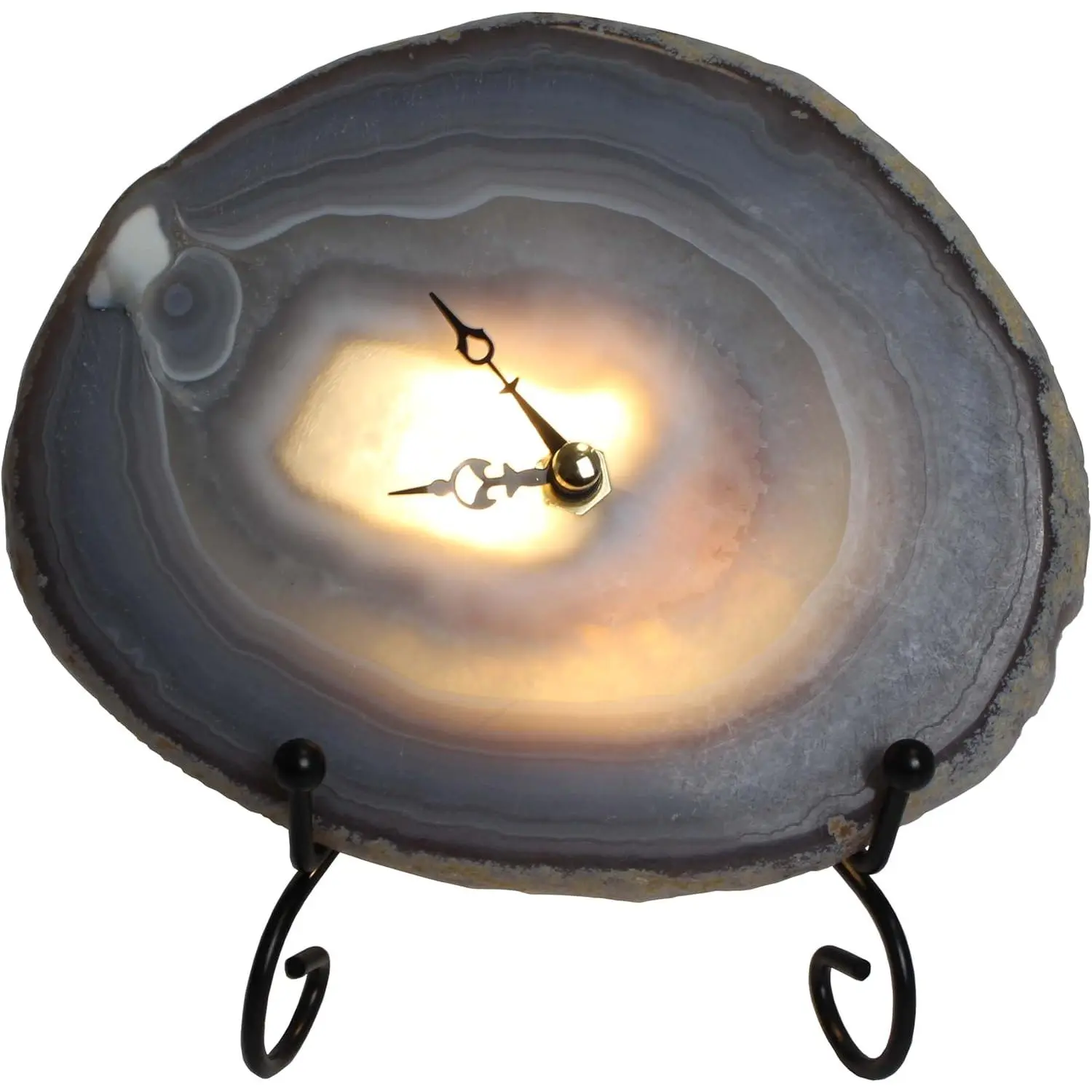 Natural Agate Slice Desk Clock with LED Backlight - Unique Raw Crystal Quartz Table Clock, One-of-a-Kind Geode Gemstone Art for Home Office Decor, USB Powered, Random Unique Pattern