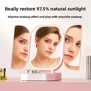 New makeup mirror with lamp folding desktop high definition mirror portable contact lenses cleaning multifunctional vanity mirror