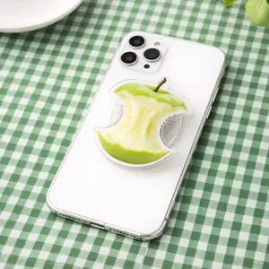 Funny Bitten Off Apple Magsafe Phone Grip Holder, Food Aesthetic Green Acrylic Magnetic Phone Mount, Pop Socket Adjustable Durable Accessories