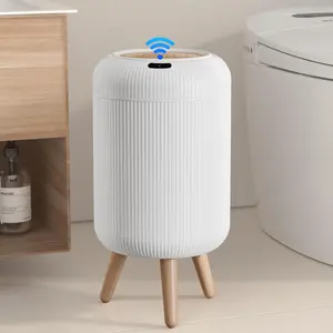 Automatic Sensor Bathroom Trash Can with Lid, 3 Gallon/11 Liter Touchless Trash Bin, with Removable Legs, Suitable for Kitchen, Bedroom, Office, Small Trash Bin - White