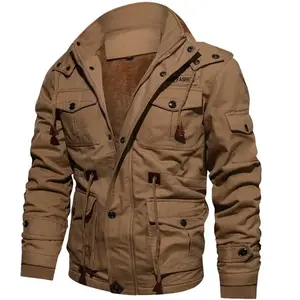 Winter men's wool jacket, thick warm jacket, military pilot jacket, air force work jacket, medium cotton jacket, daily vacation warm pocket wool, autumn and winter solid color fashionable street style conventional style