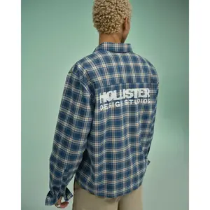 Hollister Boxy Poplin Button Front Logo Graphic Shirt