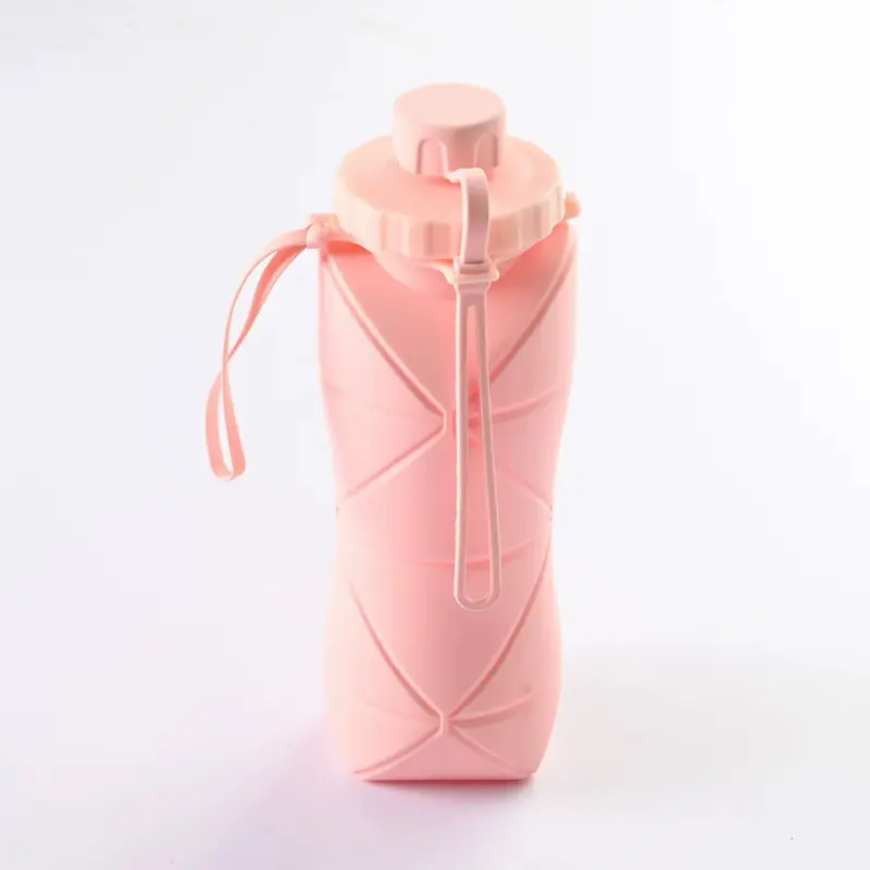Pink Collapsible Silicone Water Bottles Leakproof Valve Reusable BPA Free Portable Bottled