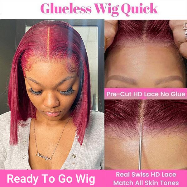 AliPearl Hair 99J Burgundy Color Ready To Go Glueless Bob Wig Short Straight 5x5 Closure Bob Wig Human Hair Pre Bleached Pre Plucked FallFreshness