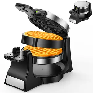 Waffle Maker, 1400W Waffle Iron 8 Slices, Double Belgian Waffle Maker 180°Flip, Rotating & Nonstick Plates with Removable Drip Tray for Easy Clean, Stainless Steel, Locking Buckle & Cool Touch Handle