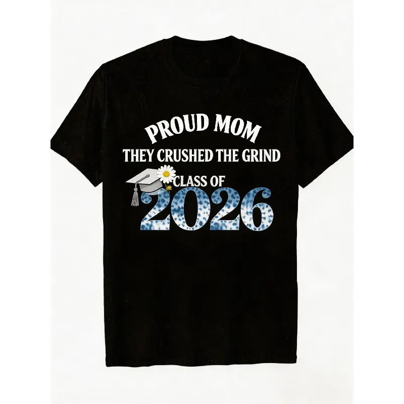 Unisex 100% Cotton 180g Shortsleeve Round Neck Casual Streetwear Top, All-Season Class of 2026 Family Pride Graduation Commemorative T-Shirt, Graduation Gift for Outings