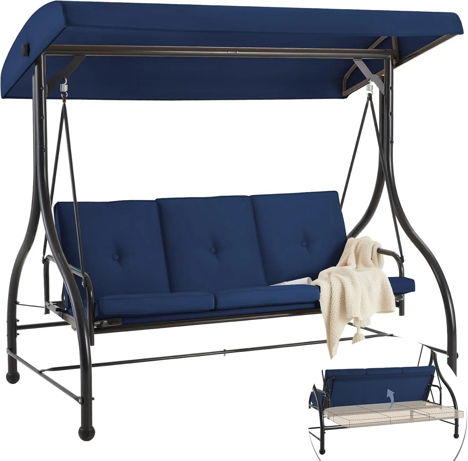 AECOJOY Outdoor Patio Swing Bed with Adjustable Backrest & Canopy 2-in-1 Convertible Patio Swing Set Standing Swing for Comfortable Outdoor Time